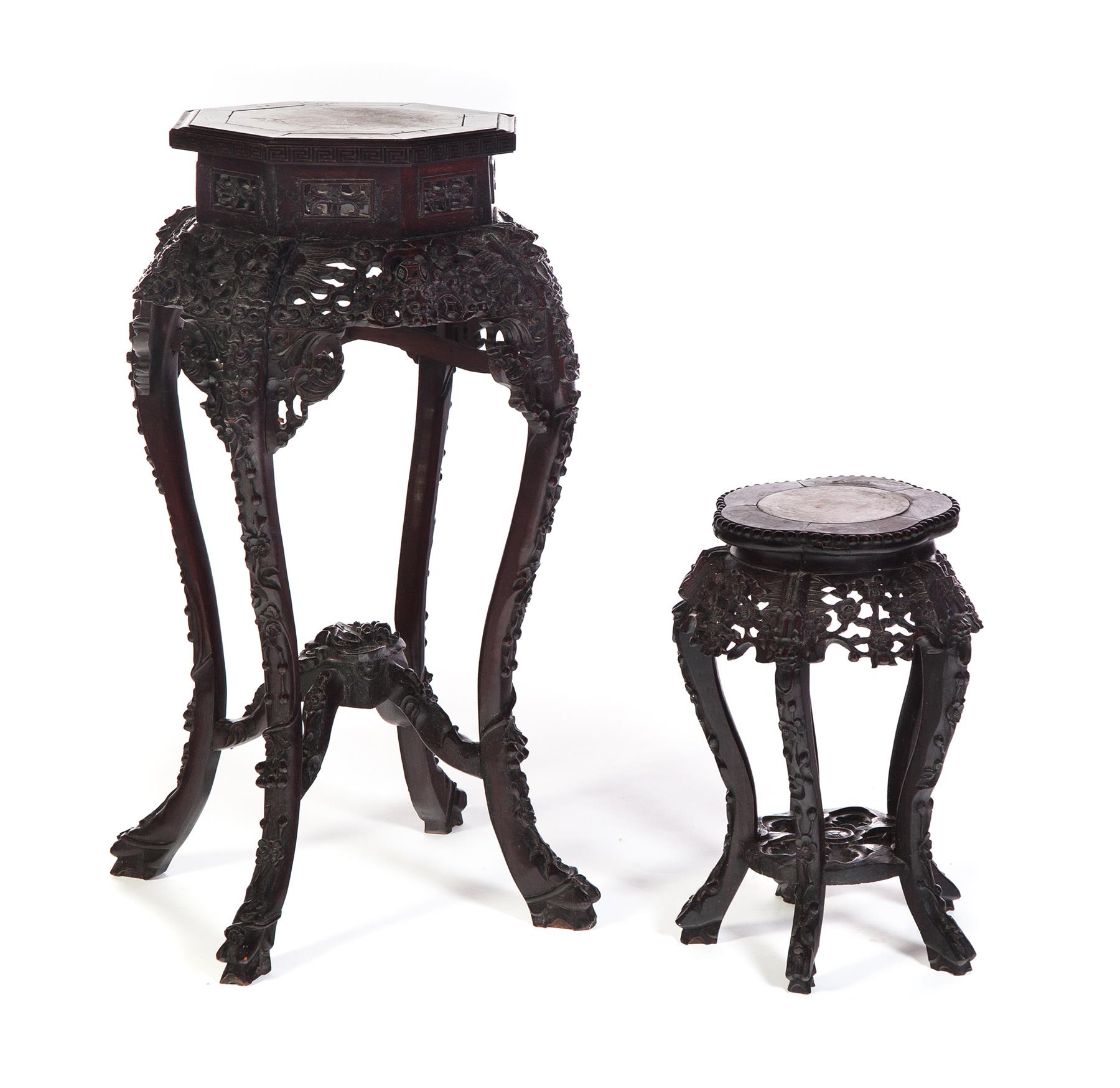 Appraisal: TWO MARBLE TOP ASIAN FERN STANDS Twentieth century Octagonal high