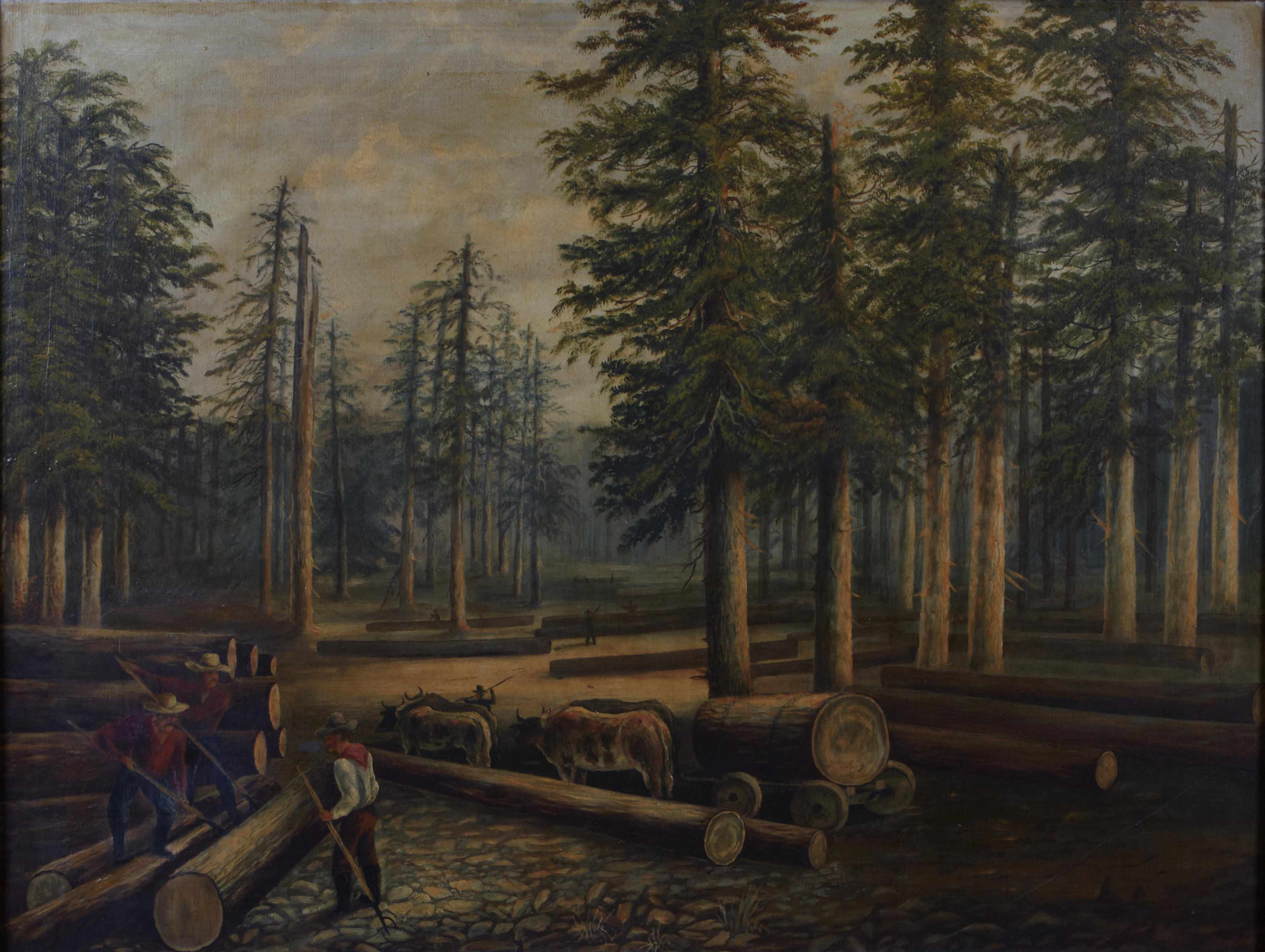 Appraisal: American School Late th Early th Century Lumberjacks at work