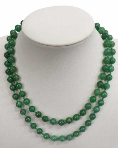 Appraisal: Estate beaded necklace eighty-six green jade beads on knotted strand