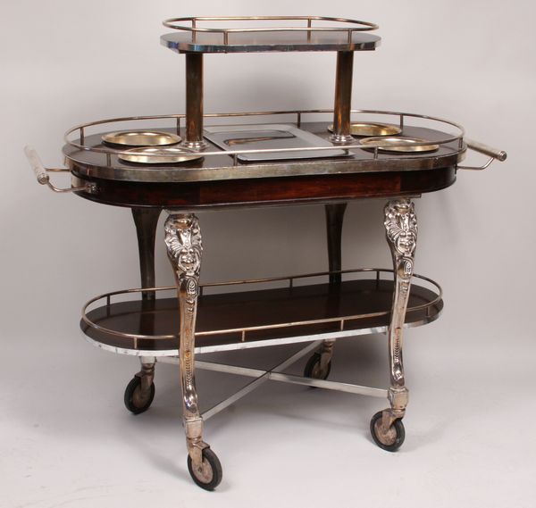 Appraisal: Mahogany and silver plate serving cart Ritz Carlton Boston h