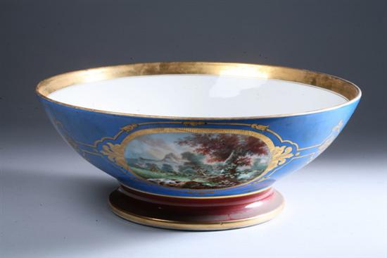 Appraisal: FRENCH S VRES-STYLE PORCELAIN PUNCHBOWL Circa Bleu-c leste ground continuous