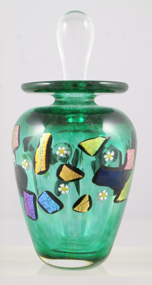 Appraisal: Federici Designs Green Art Glass Perfume Bottle with Dichroic panels