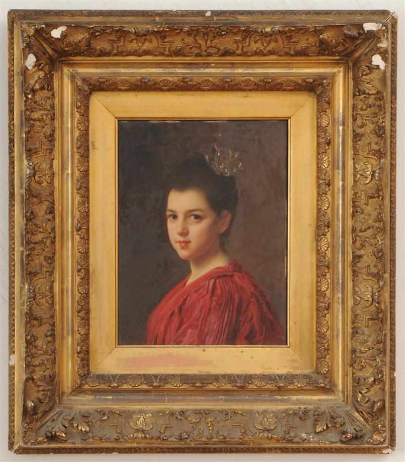 Appraisal: GUSTAVE JACQUET - PORTRAIT OF A GIRL IN RED Oil