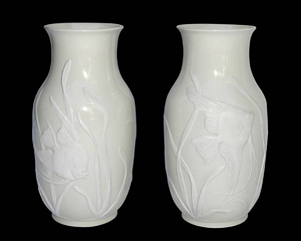 Appraisal: A pair of Rosenthal ivory glazed porcelain baluster vases circa