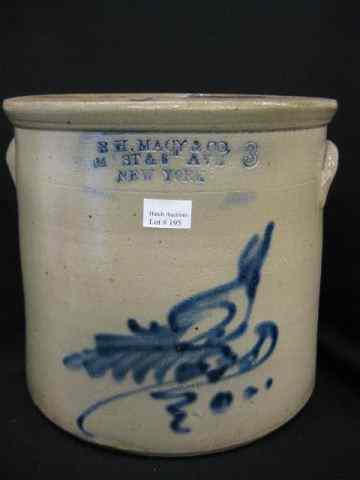 Appraisal: R H Macy Co Stoneware Crock