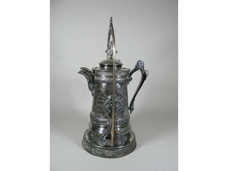 Appraisal: Victorian Silverplate Water Kettle th c with engraved decoration having