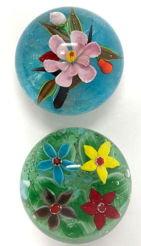 Appraisal: Two Dynasty Floral Paperweights Lot Two Dynasty Floral Paperweights Glass