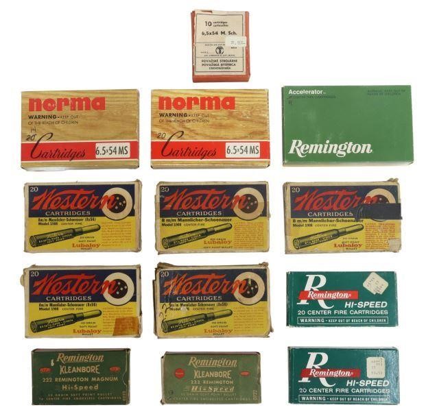 Appraisal: Firearm ammunition Remington cartridges and grain softpoint Western Mannlicher-Schoenauer cartridges