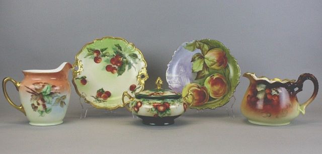 Appraisal: Grouping of Five Porcelain Serving Pieces Lot includes hand painted