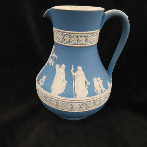 Appraisal: Wedgwood Jasperware Pitcher blue classical maiden cupids scenes tall excellent