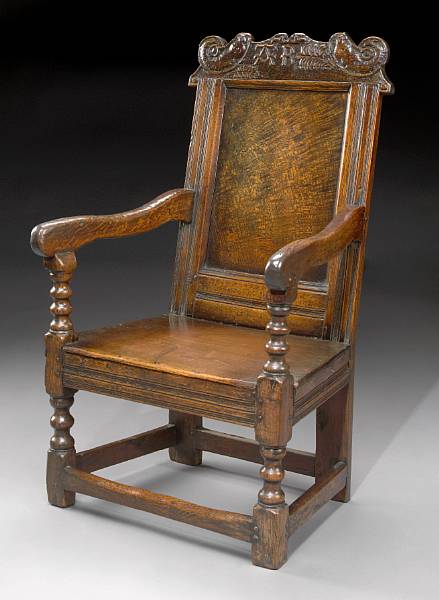 Appraisal: A Charles II oak armchair late th century The panel