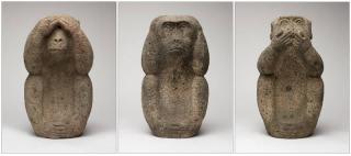 Appraisal: A group of three Japanese carved stone wise monkeys Late