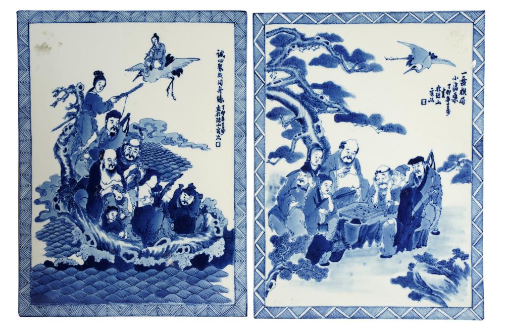 Appraisal: TWO CHINESE BLUE WHITE PORCELAIN PLAQUESunframed Condition one with shallow