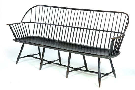 Appraisal: BLACK PAINTED WINDSOR LOWBACK BENCH American th century Old black