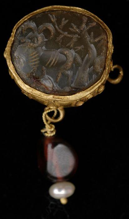 Appraisal: SASSANIAN-STYLE SEAL MOUNTED AS A PENDANT Provenance Property from the