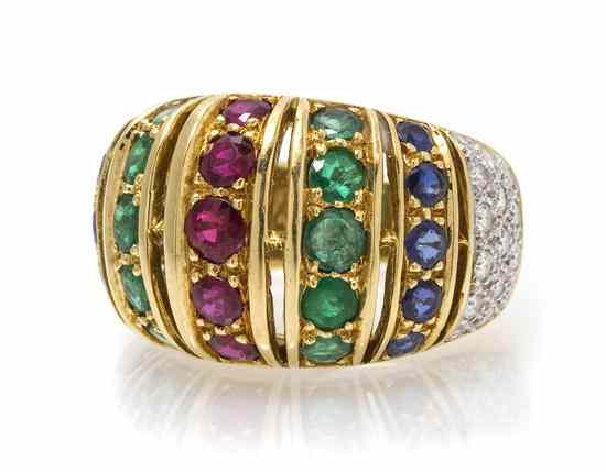 Appraisal: An Karat Yellow Gold Diamond and Multi Gem Ring containing