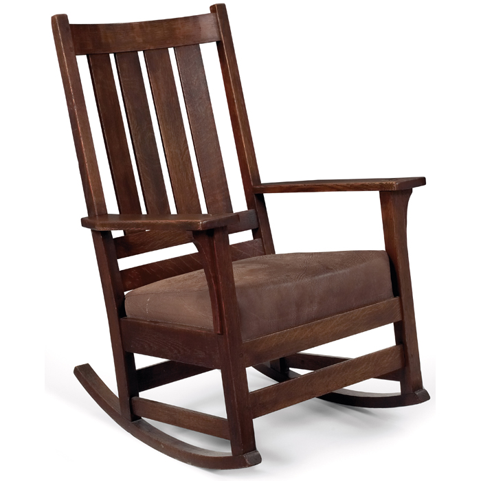 Appraisal: Gustav Stickley rocker three vertical slats at back over a