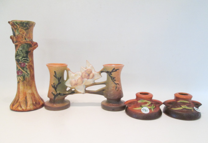 Appraisal: FOUR PIECES OF ROSEVILLE AND WELLER POTTERY including a Weller