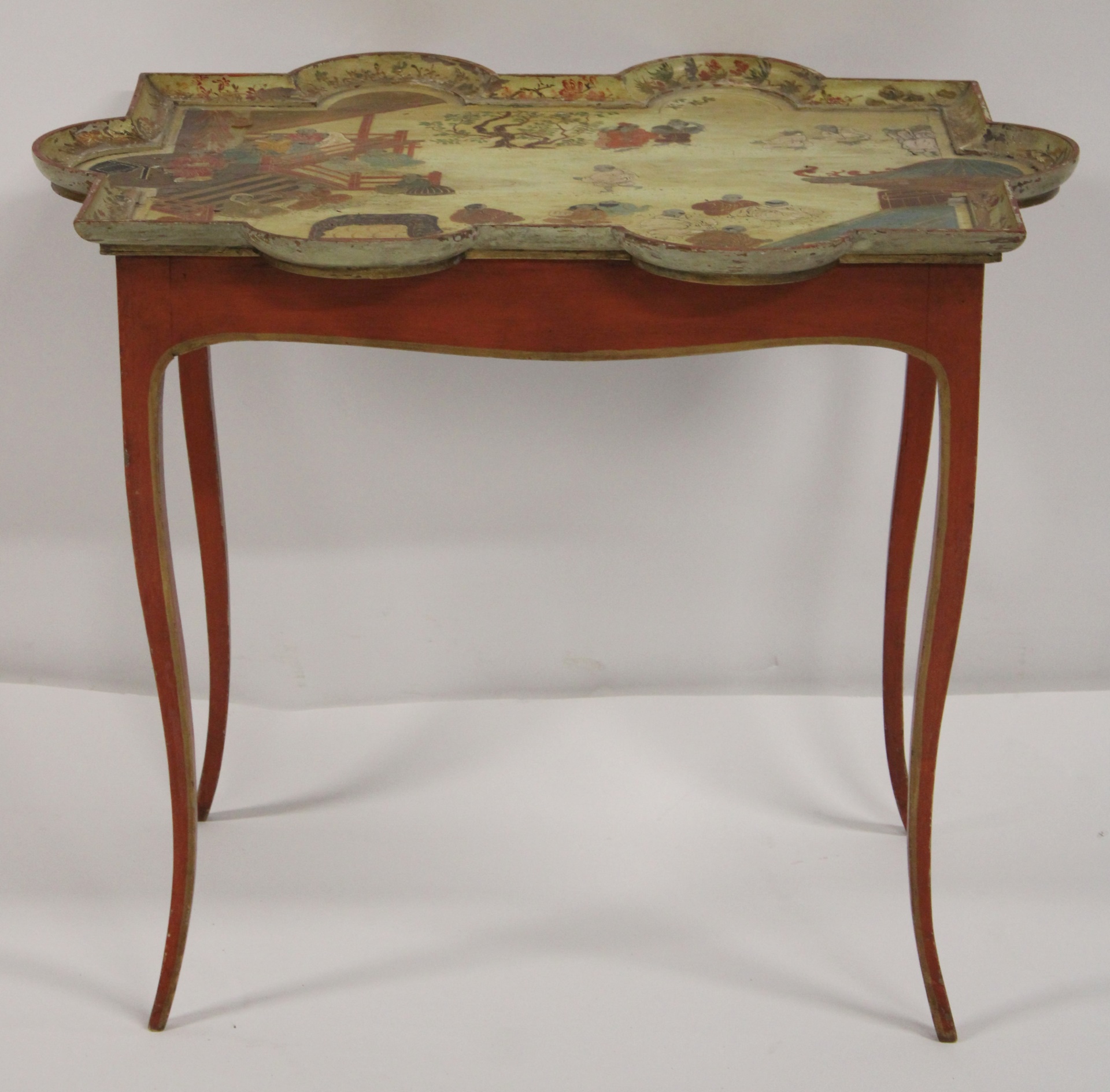 Appraisal: Antique Chinoiserie Decorated Scallop Edge table From a Hollis Queens