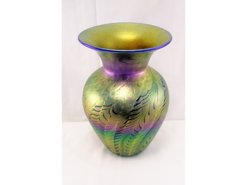 Appraisal: Lundberg Studios Art Glass Vase Flared vase rainbow iridescent surface