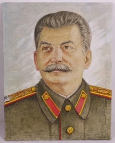 Appraisal: JOSEPH STALIN OIL PAINTING ON LINEN WW II ERA DEPICTS