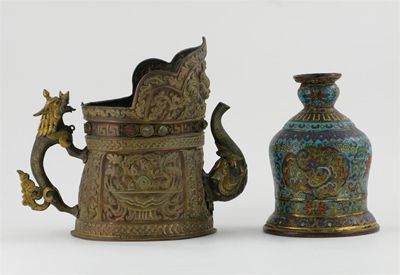 Appraisal: A Chinese cloisonn hookah base decorated with two phoenix between