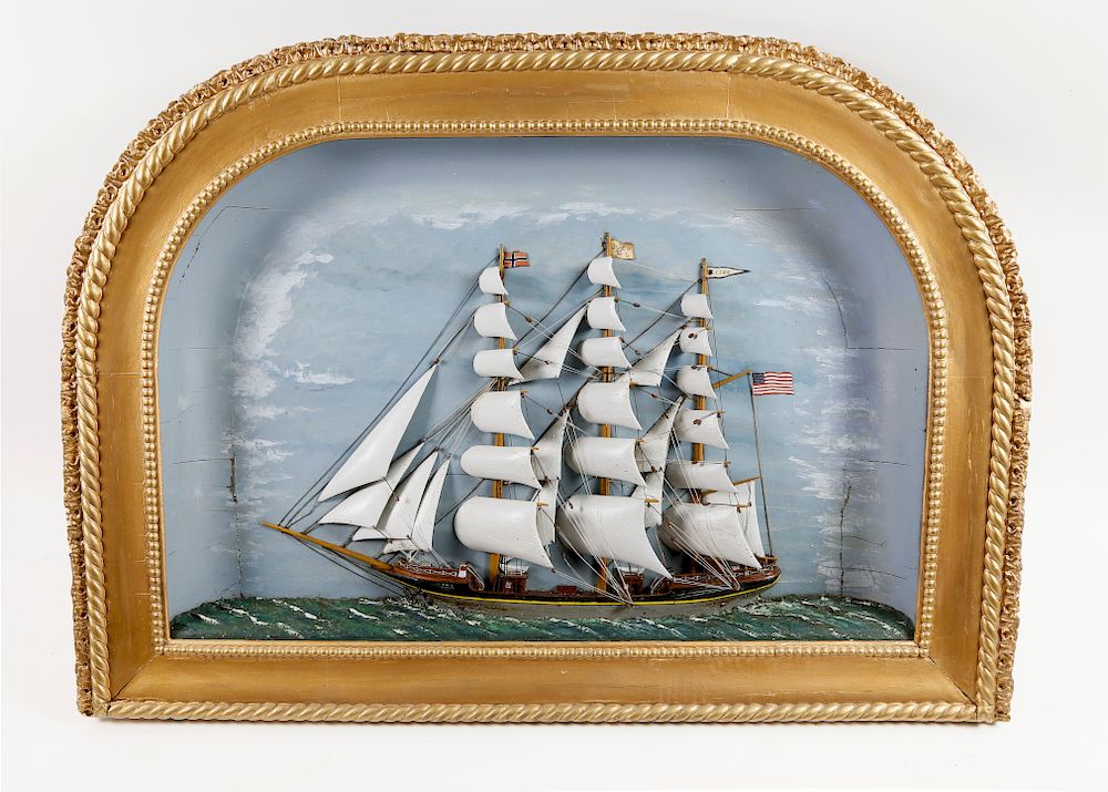 Appraisal: American Diorama Shadowbox of a -Mast Clipper Ship Exclusive on