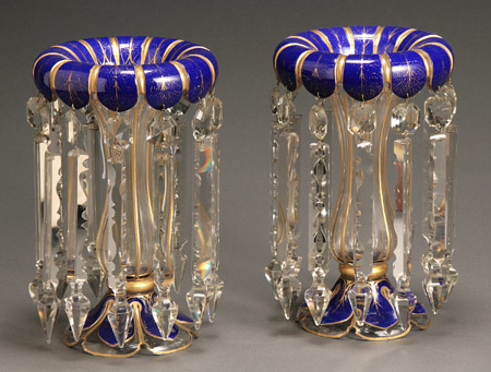 Appraisal: Pair of Continental Parcel Gilt Decorated Blue Overlaid Glass Luster