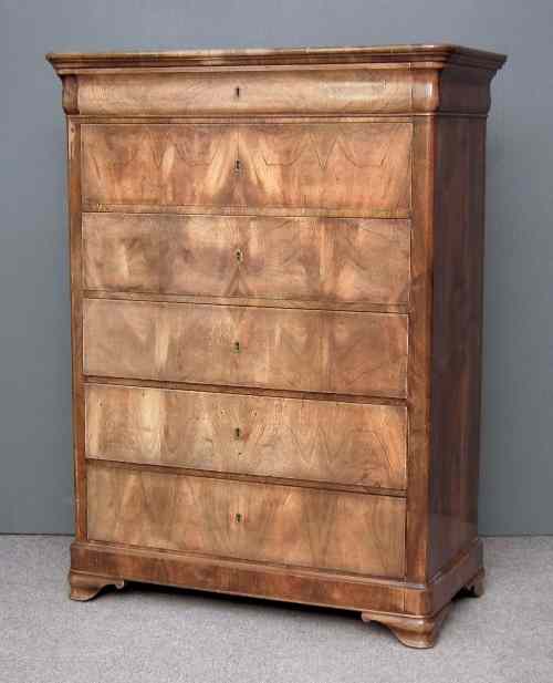 Appraisal: A th Century Swiss figured mahogany chest of drawers the