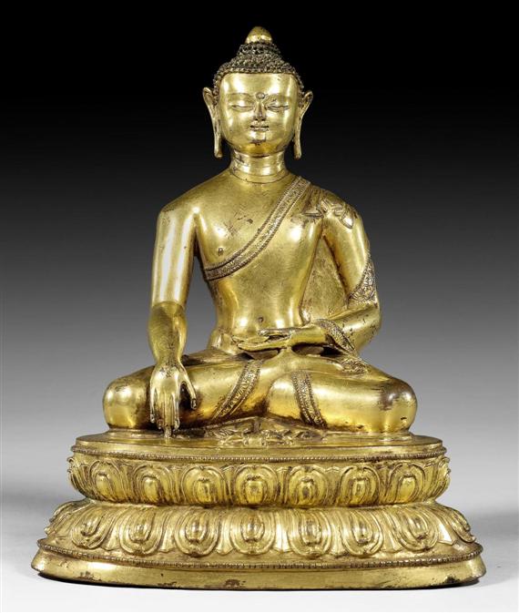 Appraisal: A GILT COPPER ALLOY FIGURE OF BUDDHA SHAKYAMUNI IN VAJRASANA