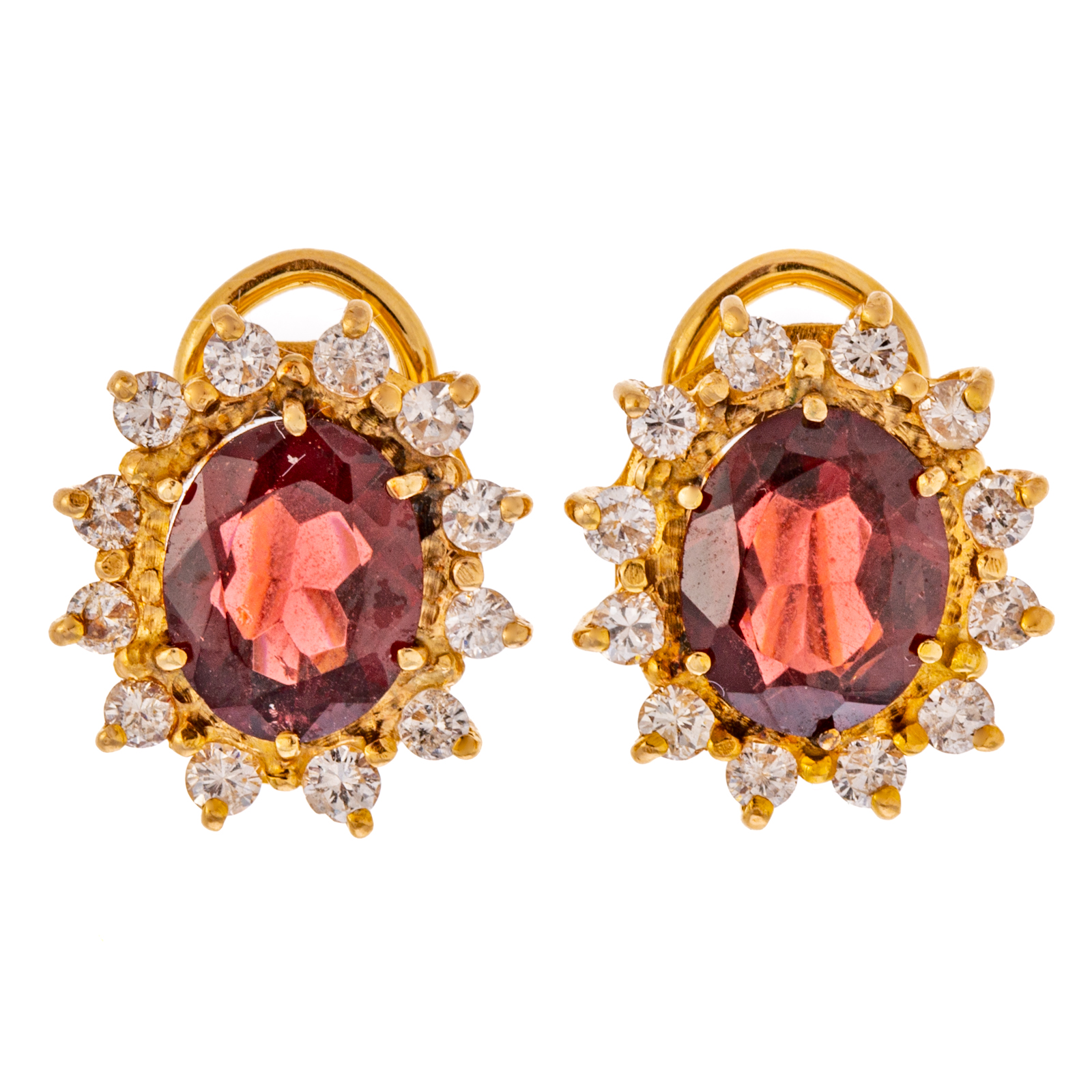 Appraisal: A PAIR OF FINE GARNET DIAMOND EARRINGS IN K K