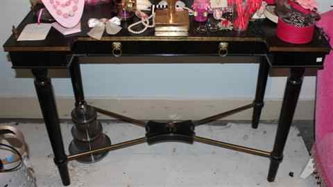 Appraisal: EBONIZED PARCEL GILT DRESSING TABLE the oblong top with inset