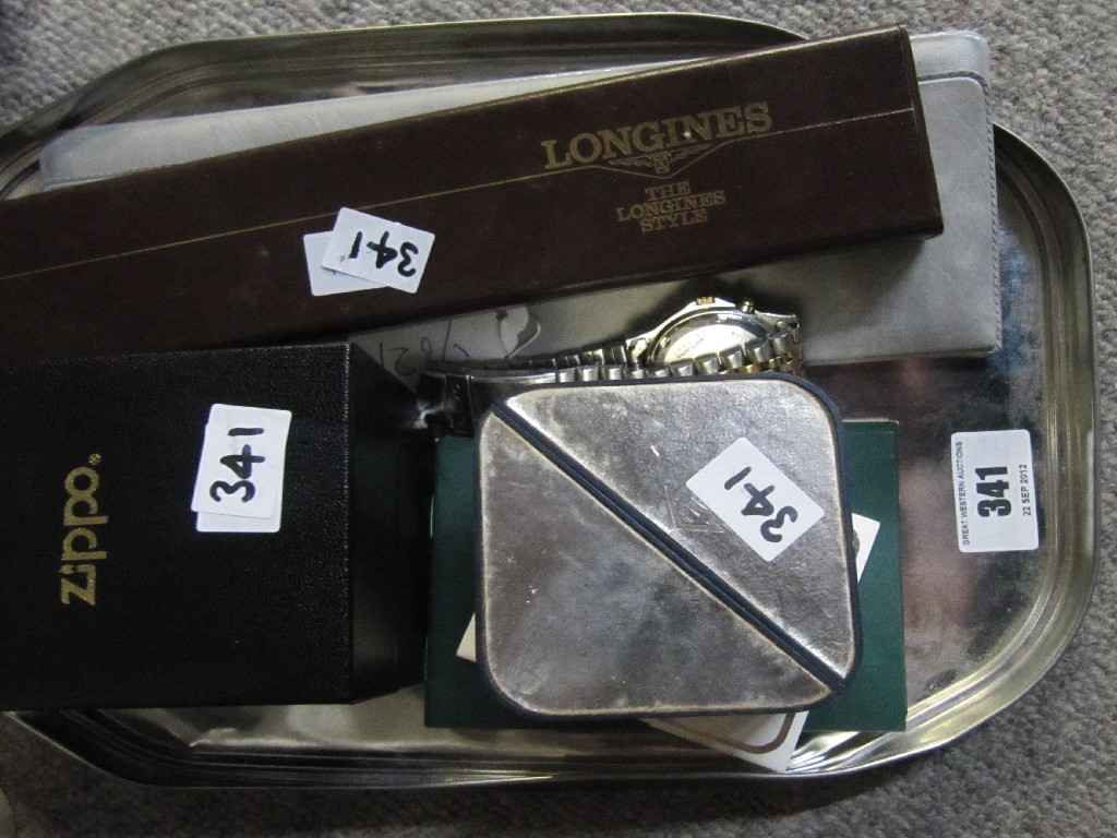 Appraisal: A lot comprising four assorted modern wristwatches - Longines Zippo