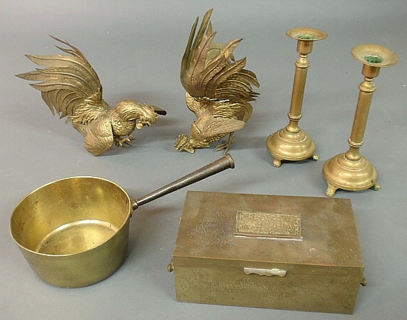 Appraisal: Grouping of brass- Chinese storage box h x w x