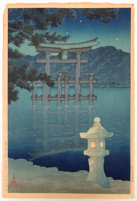 Appraisal: HASUI Kawase Starlit Night Miyajima Night scene showing stars in