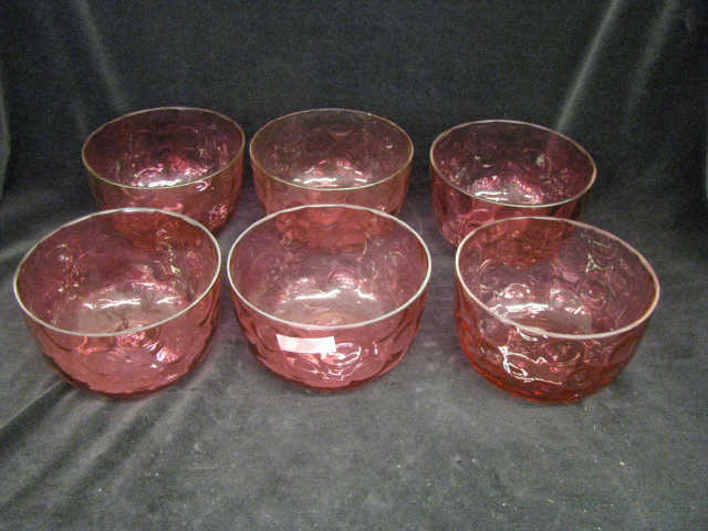 Appraisal: Cranberry Art Glass Bowls thumbprint decor diameter deep