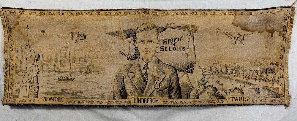 Appraisal: Vintage Charles Lindburgh Needlepoint Tapestry Vintage Charles Lindburgh Needlepoint Tapestry