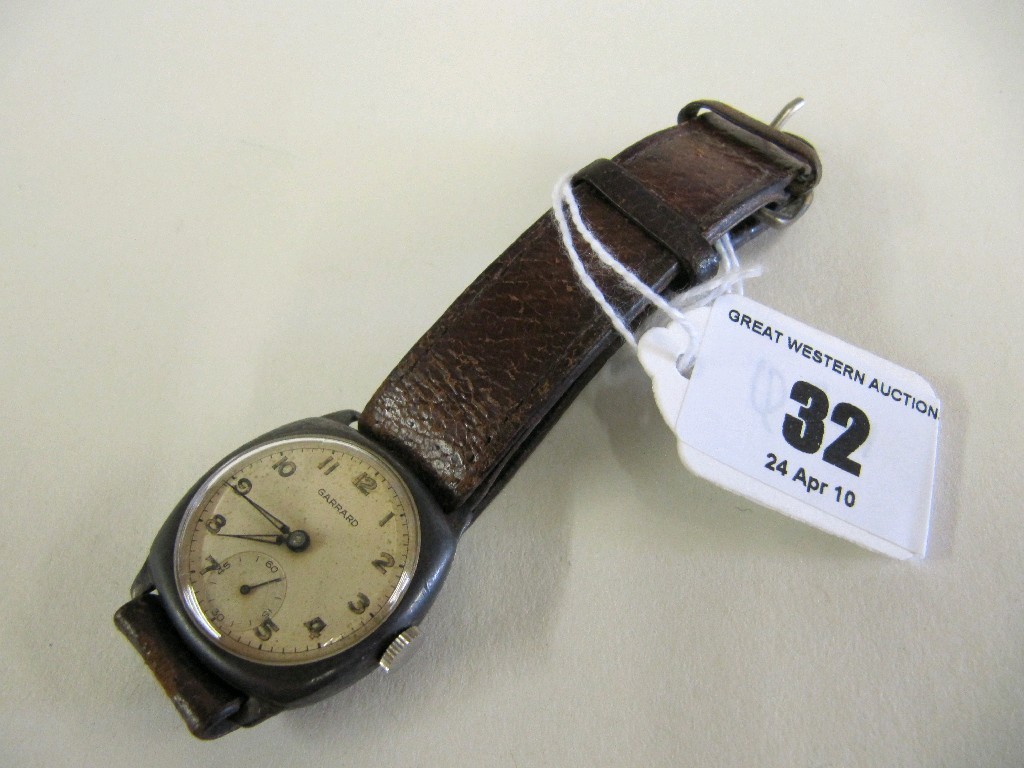 Appraisal: Gents 's silver Garrard wrist watch on leather strap