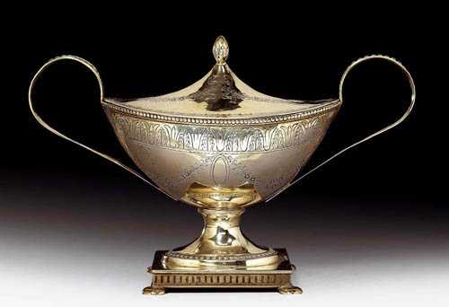 Appraisal: SMALL TUREEN Silver-gilt Austria around Empire With beading on the