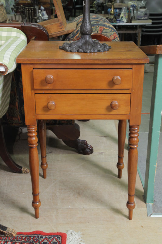 Appraisal: TWO DRAWER STAND Cherrry with wooden pulls on turned legs