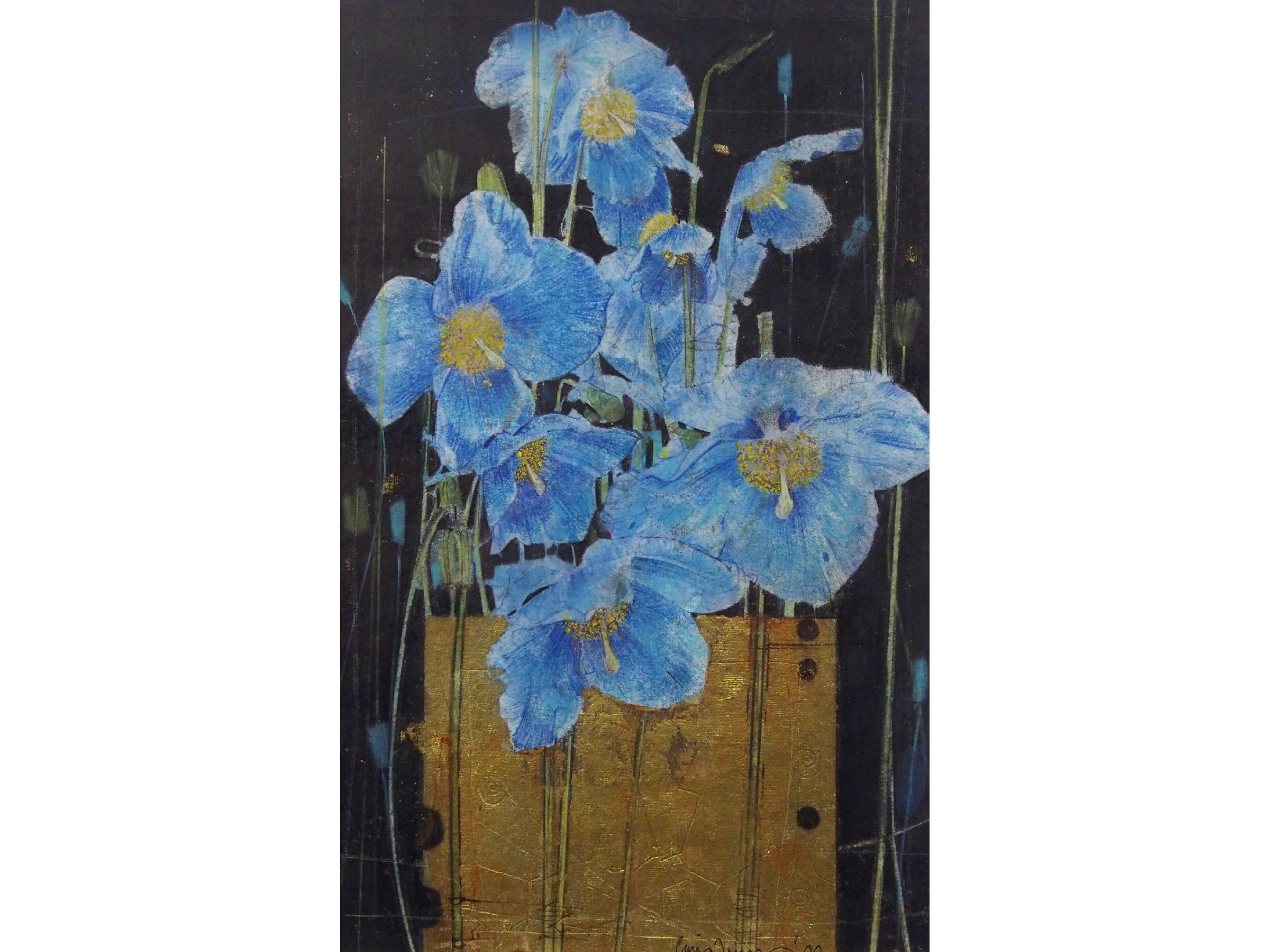 Appraisal: GARY ANDERSON Scottish b BLUE POPPIESMixed media signed and dated