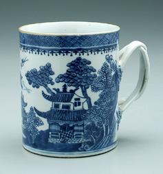 Appraisal: Chinese export porcelain mug blue and white Canton decoration strap