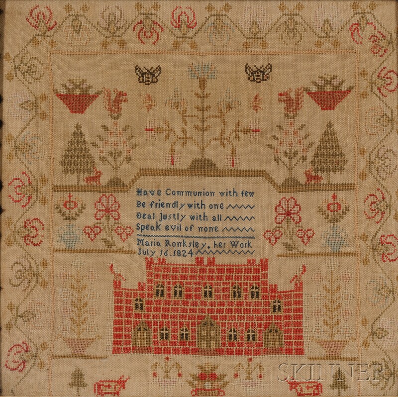 Appraisal: Needlework Sampler Maria Ronksley her Work July England the sampler