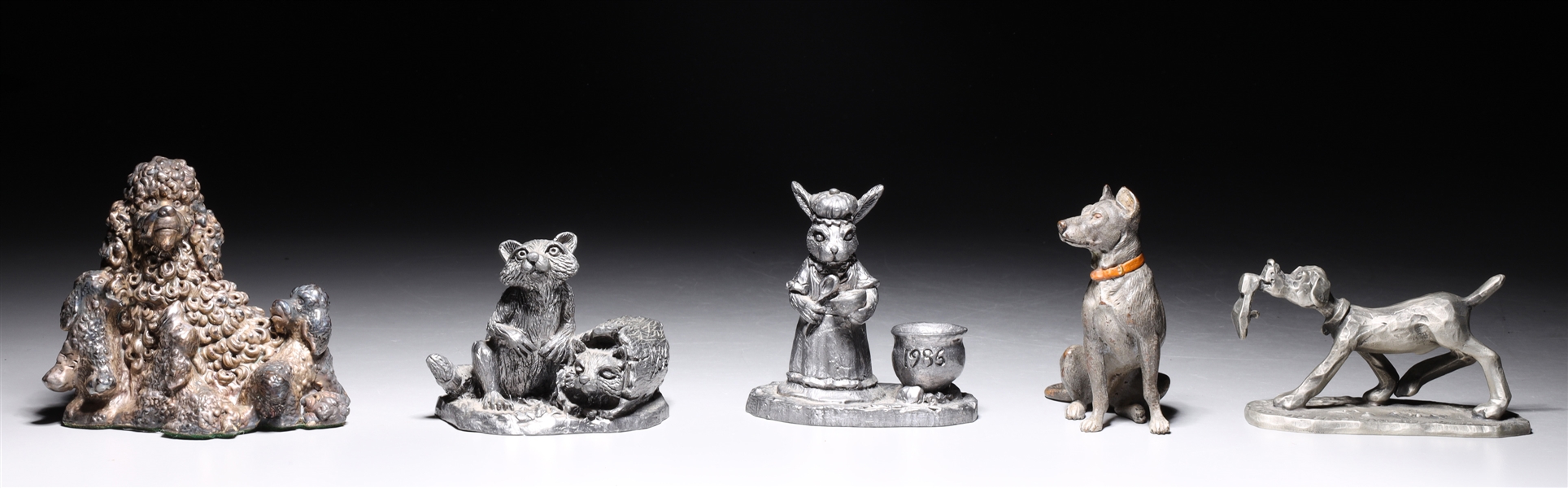 Appraisal: Group of eleven assorted pewter metal objects including numerous animal