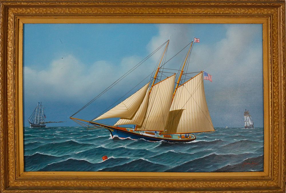 Appraisal: Jerome Howes Oil on Panel of a Two Masted Schooner