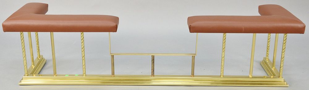 Appraisal: Brass fire rail with leather cushion top ht in wd