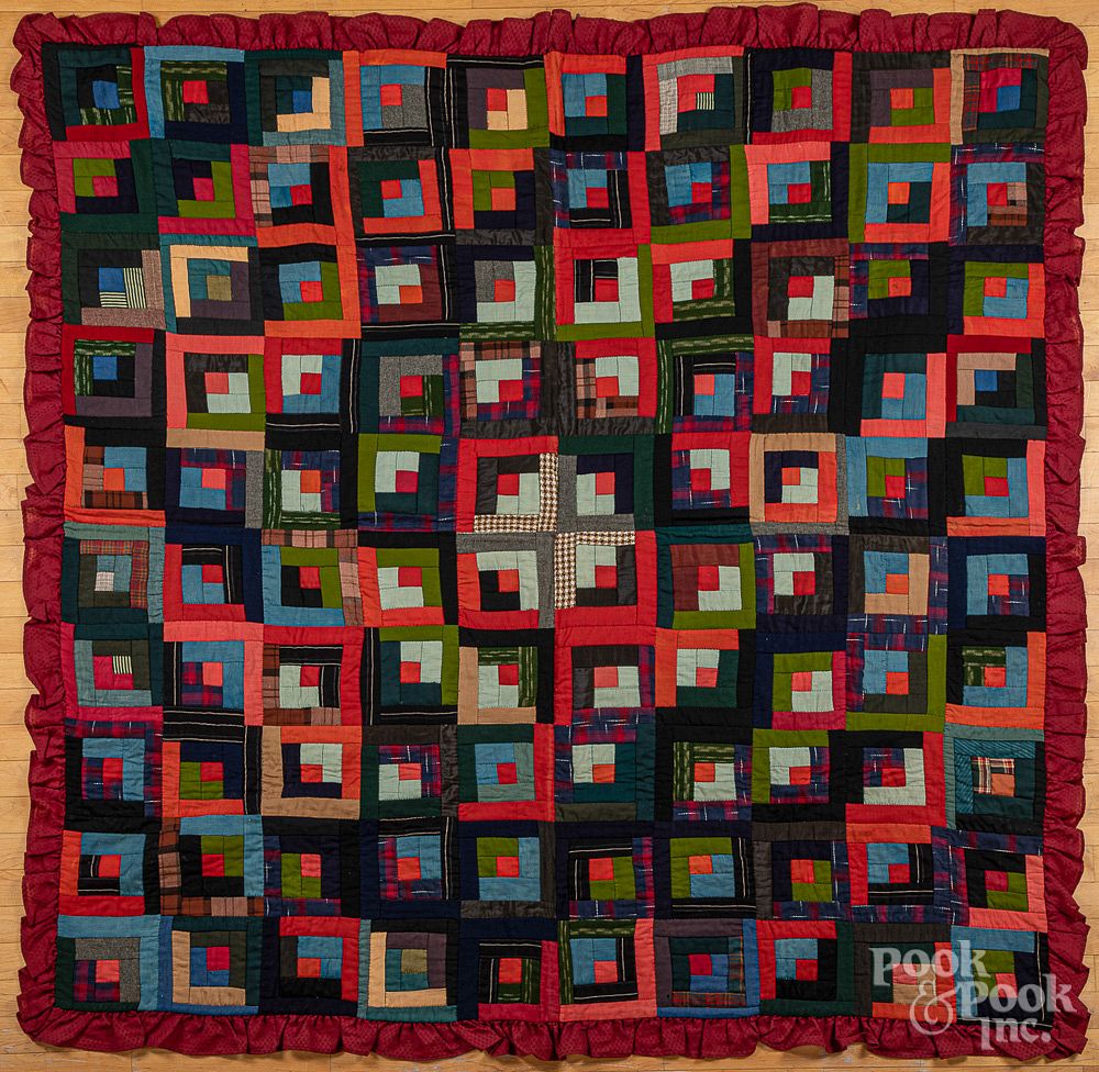 Appraisal: Pennsylvania log cabin quilt and two quilt tops Pennsylvania log