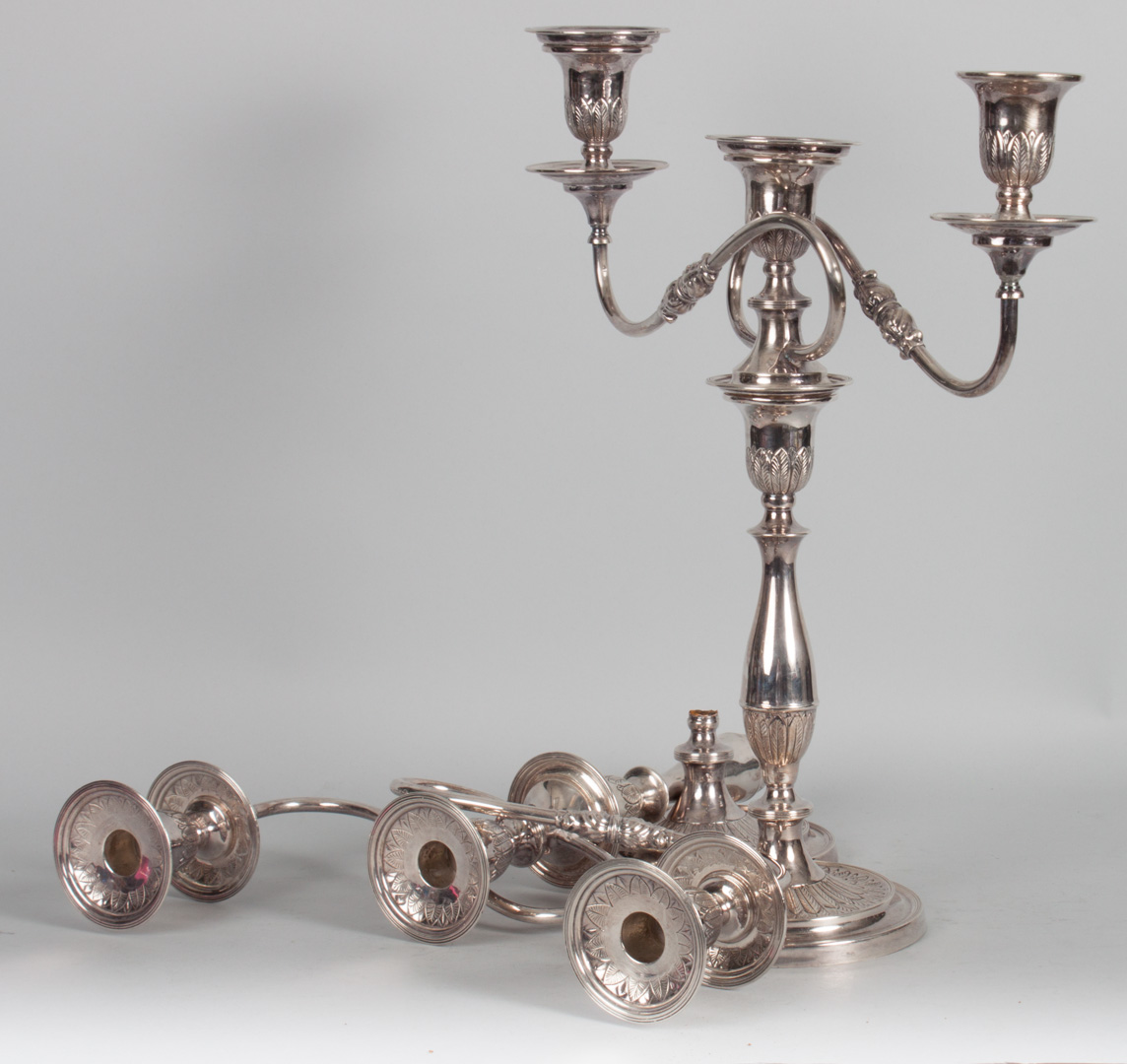 Appraisal: Pair of English silver-plated candelabra in H