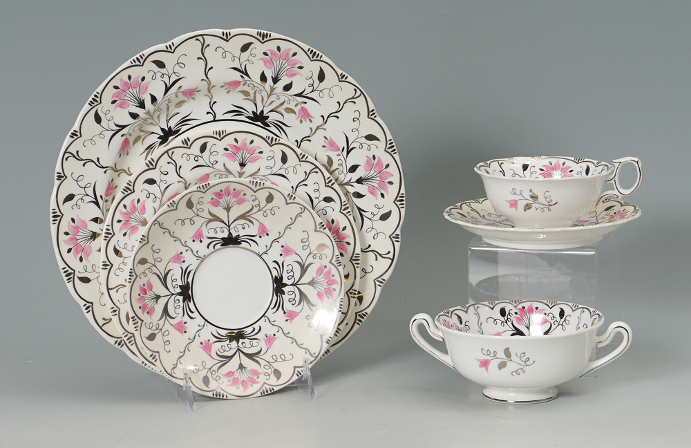 Appraisal: WEDGWOOD CHINA for Pattern Approx pieces pink flowers with silver