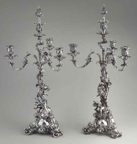 Appraisal: Pr Louis XV style silverplated bronze candelabra the pair of